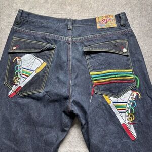 Coogi Men's 44x33 Baggy Jeans Dark Wash Wide Leg‎ Embroidered Hip Hop Denim